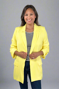 Roll Up Sleeve Open Blazer - Yellow