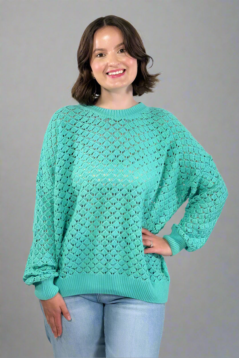 Light Weight Open Knit Sweater - Atlantis Green