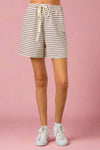 Striped Elastic Waist Shorts - Mocha