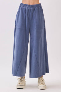 Wide-Leg Corduroy Culotte Pants - Denim