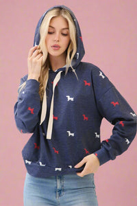 Dog Print Hoodie - Navy