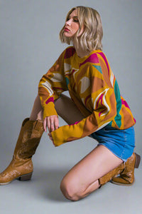 Graphic Sweater Top - Mustard