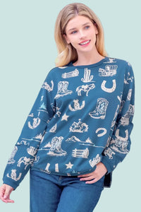 Western Printed Top - Navy