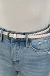 Faux Leather Skinny Braided Belt - White
