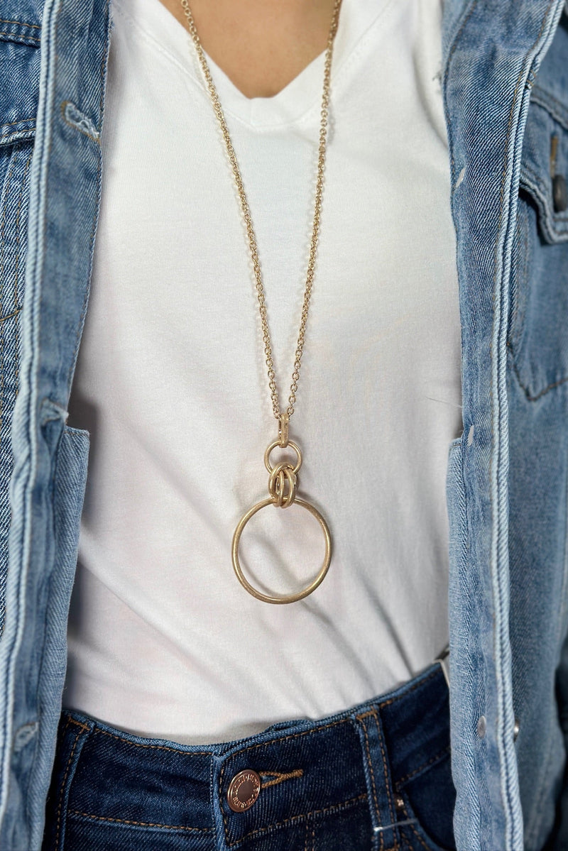 Circle Charm Pendant Necklace - Gold