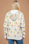 Floral & Mushroom Zipper Hoodie - Grey