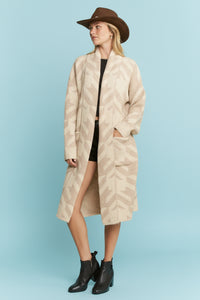 Giant Houndstooth Print Cardigan - Oatmeal