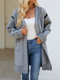 Cartoon Jacquard Long Cardigan - Grey