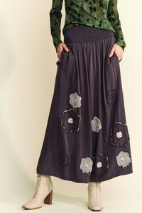 Garment Washed Floral Pant - Charcoal