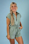 Collared Romper - Sage Green