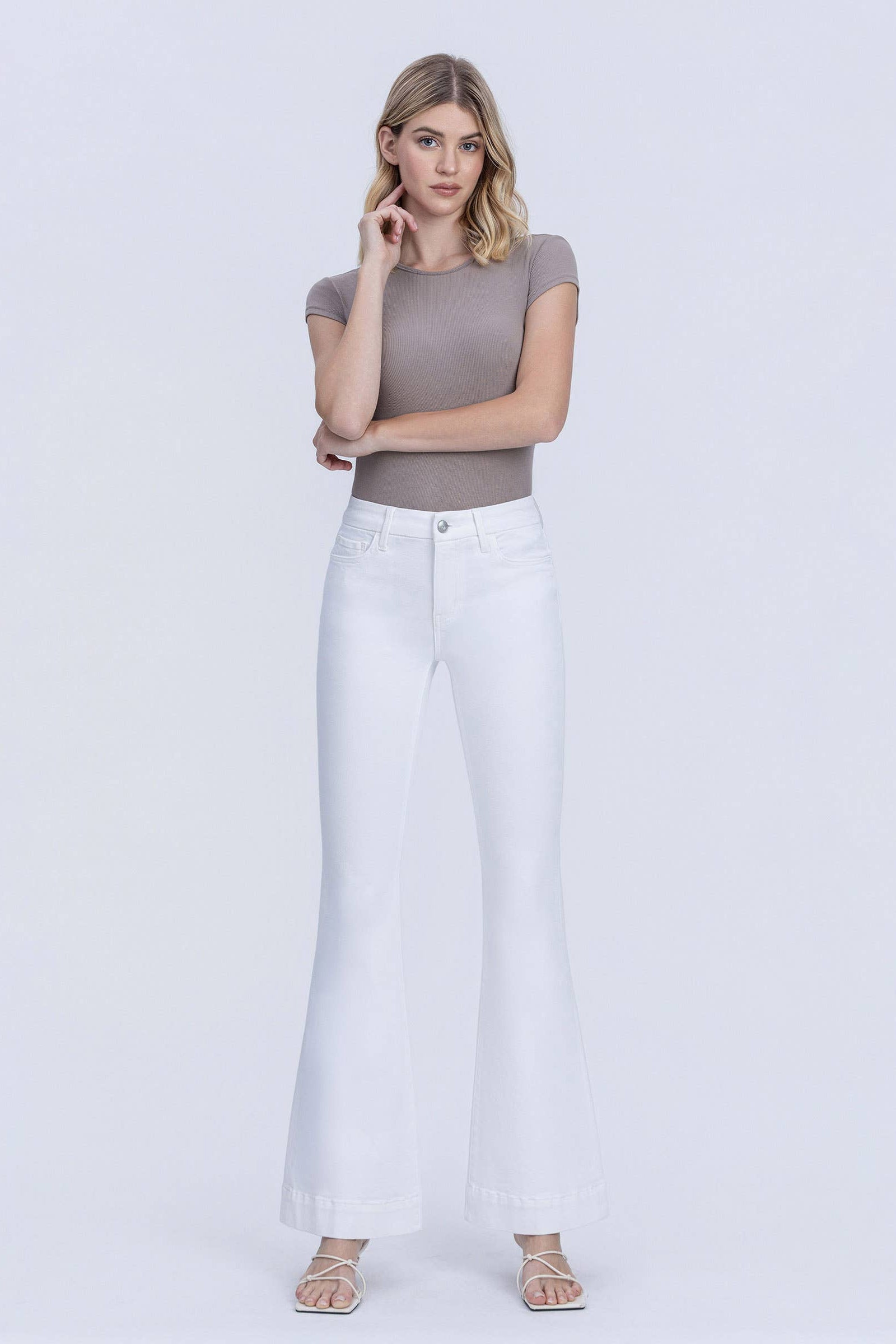 Tummy Control MR White Flare Jeans LV42