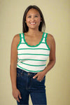 Scalloped Edge Knit Striped Tank Top - Bright Green