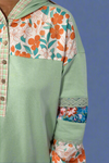 Lace Floral Patchwork Hoodie - Aqua
