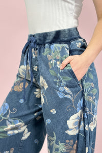 Floral Printed Denim Pants