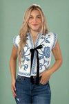 Floral Jacquard Tie Front Knit Vest