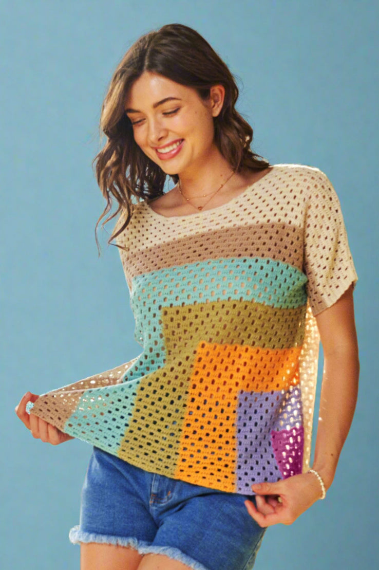 Cream Sherbet Open Knit Tee