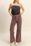 Mineral Washed Flare Pants - Brown