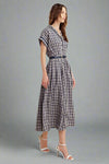 Woven Plaid Midi Dress - Navy