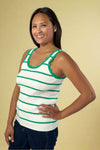 Scalloped Edge Knit Striped Tank Top - Bright Green