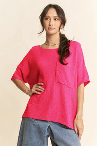 Solid Loose Sweater Top Magenta Pink