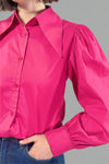 Puff Sleeve Button Down Blouse - Berry