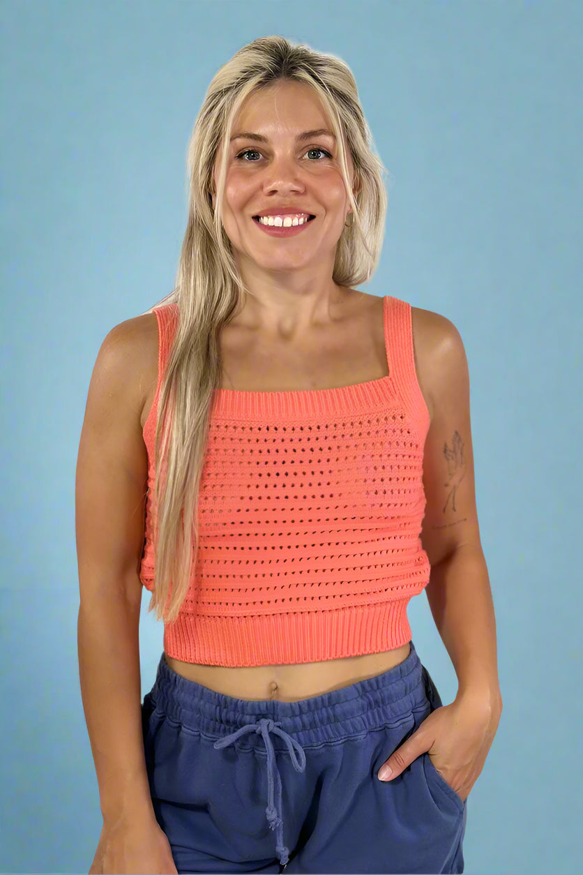 Thick Strap Square Neck Tank - Coral