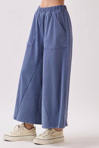 Wide-Leg Corduroy Culotte Pants - Denim