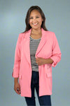 Roll Up Sleeve Open Blazer - Pink