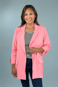 Roll Up Sleeve Open Blazer - Pink