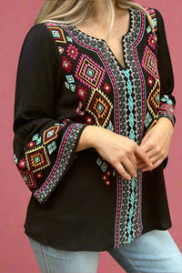 Solid Bell Embroidered Top Black