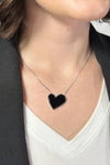 Black Heart Pendant Necklace - Silver