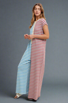 Short Sleeve Striped Jumpsuit - Sky
