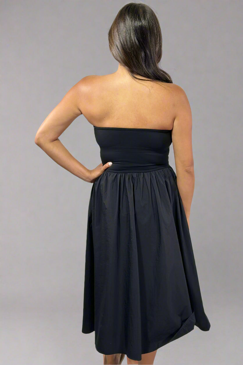 Strapless Flared Midi Dress - Black