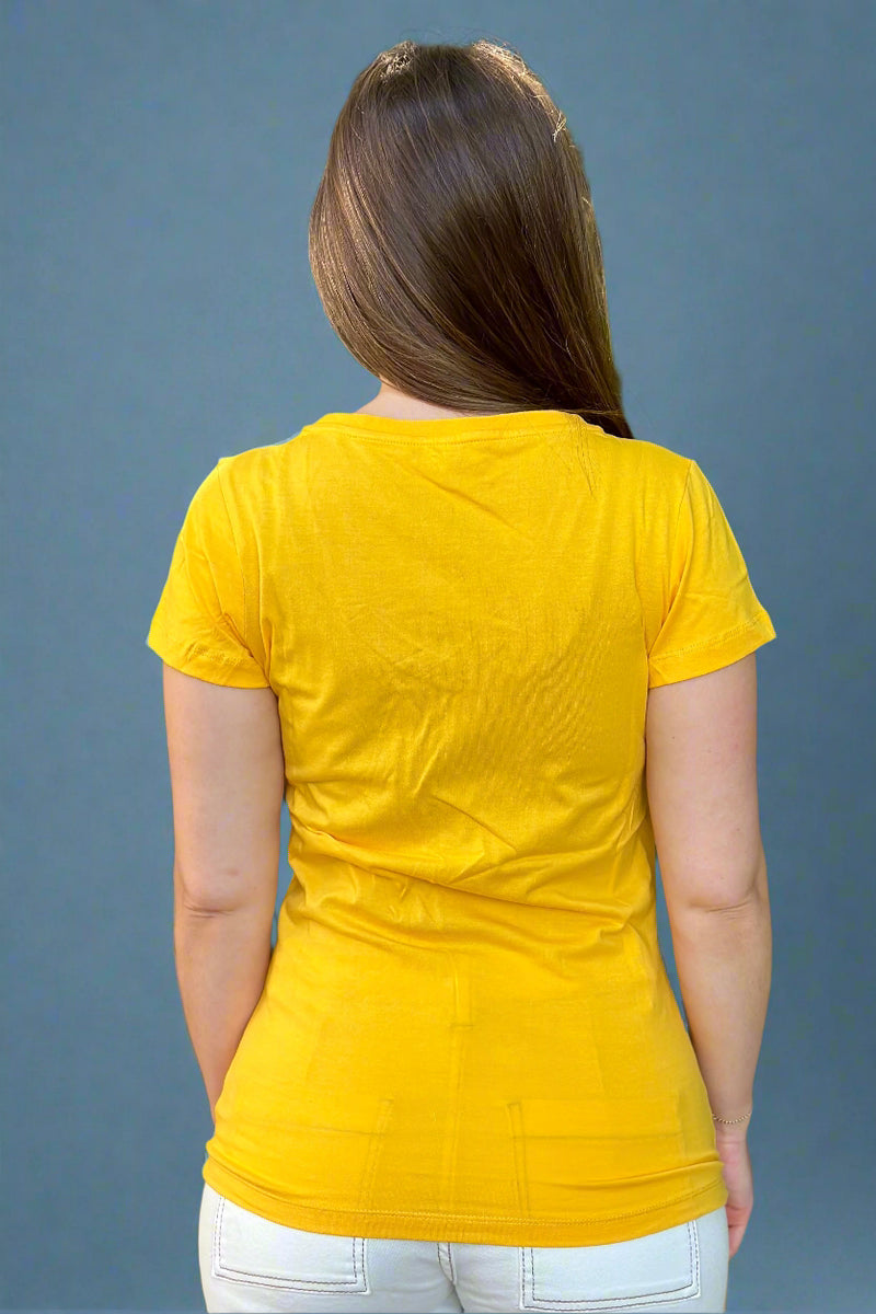 Women's Cotton V-Neck Tee - Yellow