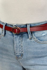 Double Ring Buckle Cinch Belt - Red