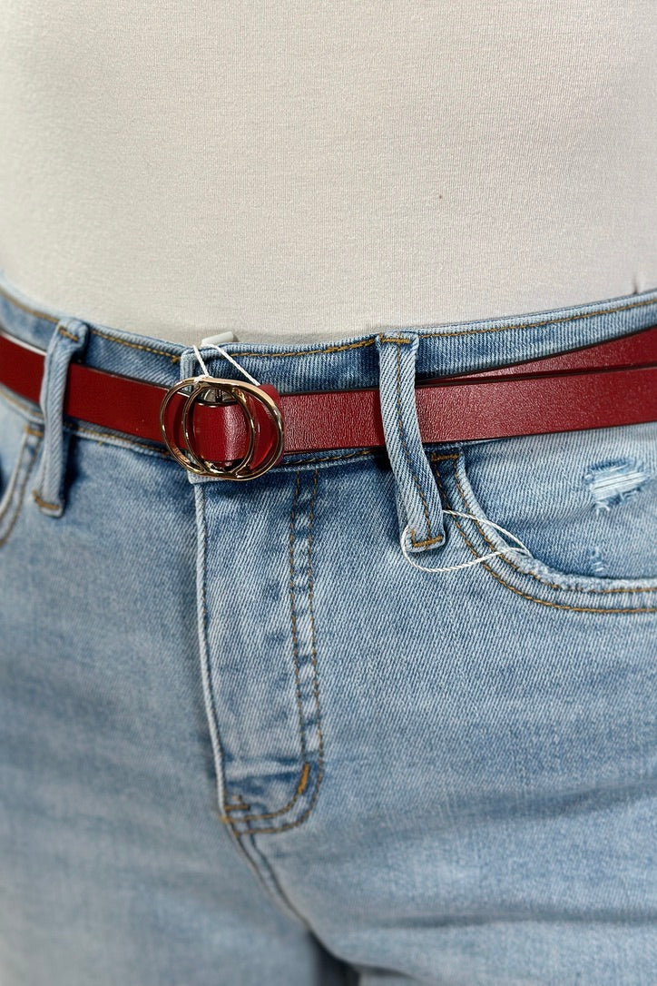 Double Ring Buckle Cinch Belt - Red