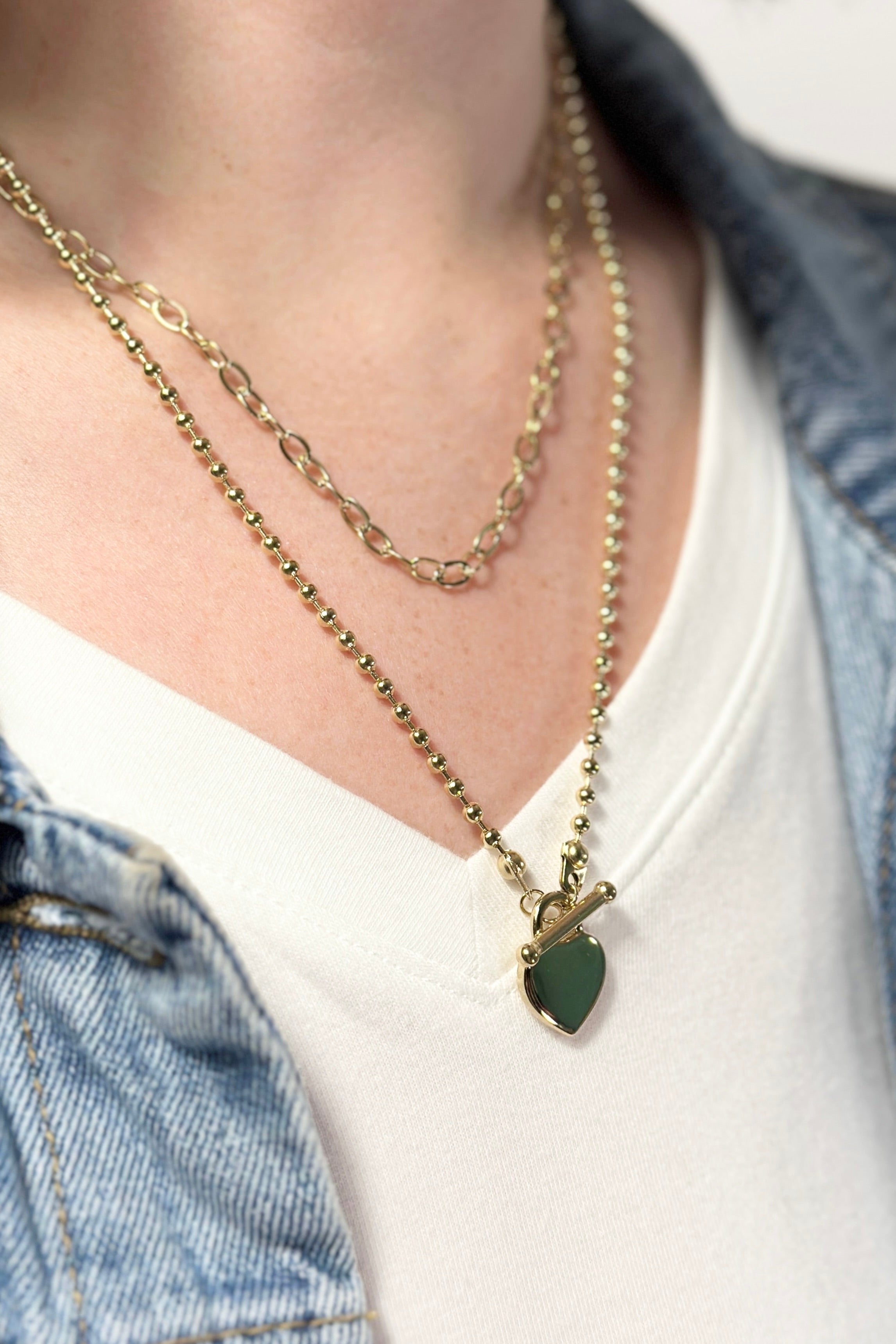 Layered Heart Charm Necklace - Gold