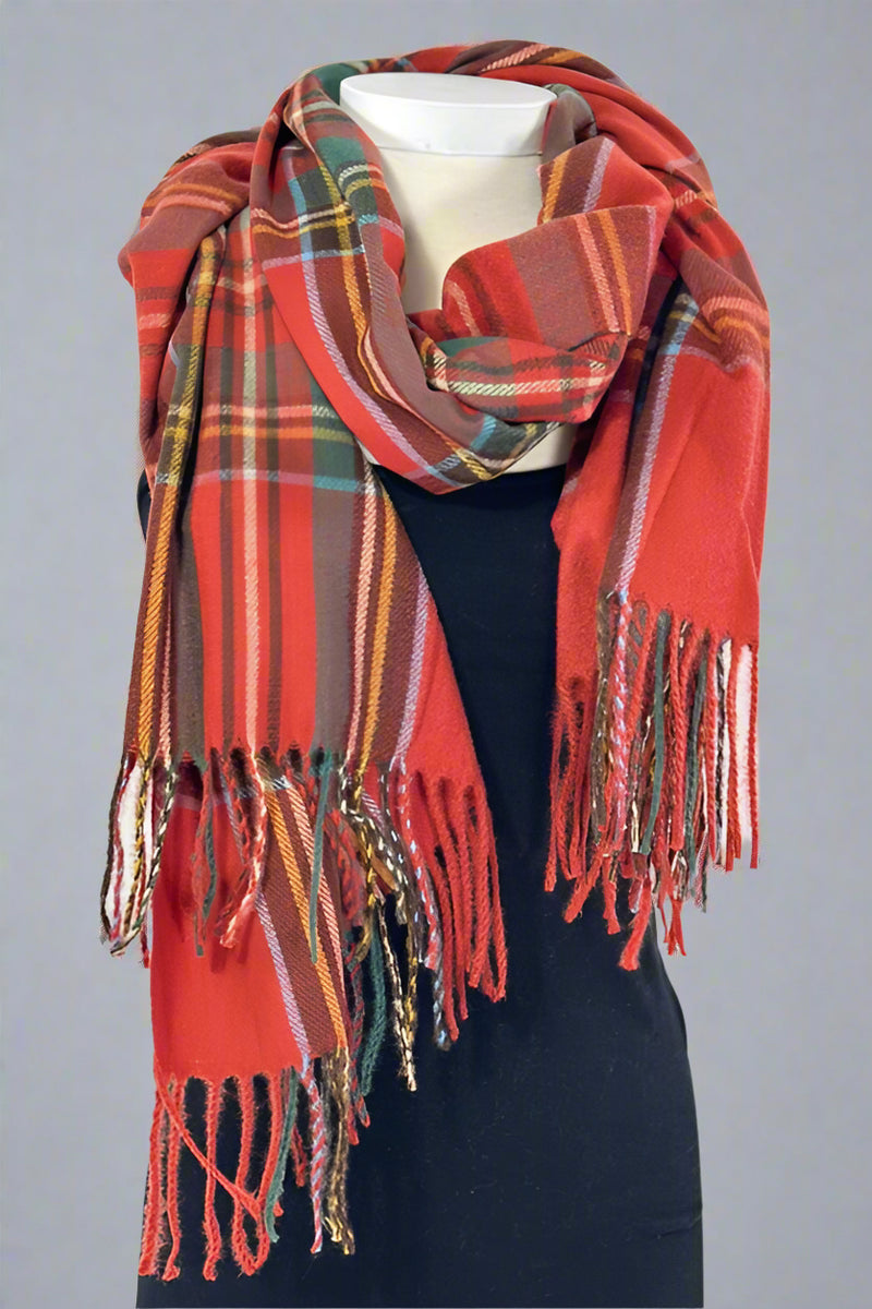 Plaid Winter Scarf With Tassels