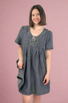 Pleated Front Mini Dress - Washed Black