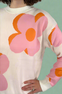 Big Flower Knit Sweater - Cream