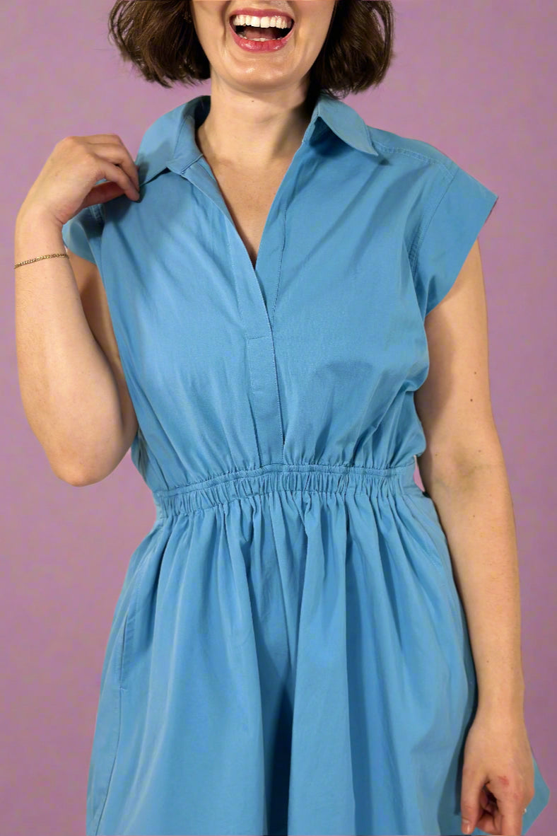 Flirty Collared Mini Dress - Blue