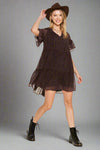 Floral Print V-Neck Mini Dress - Black