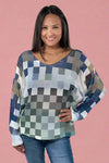 Round Knit Long Sleeve - Olive Checks