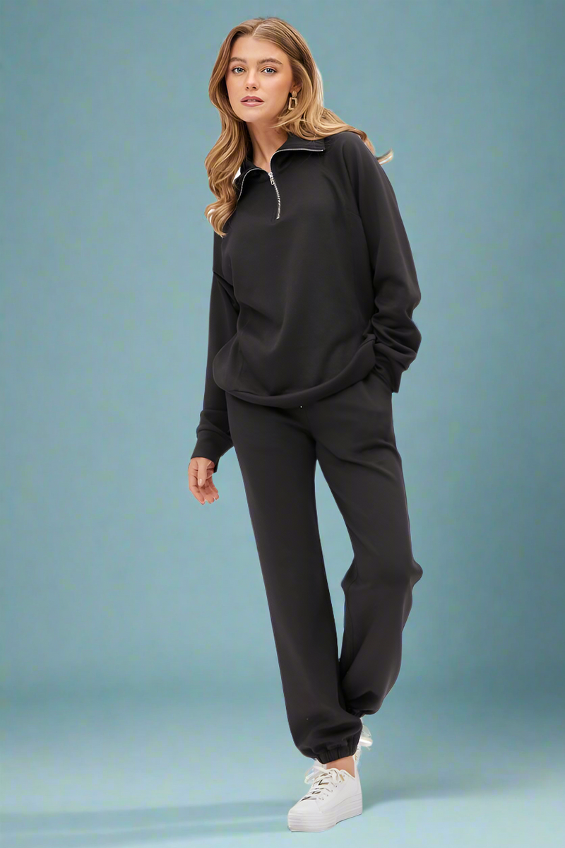 Hamptons Quarter Zip Top - Black