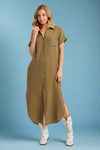 Button Up Maxi Shirt Dress - Olive