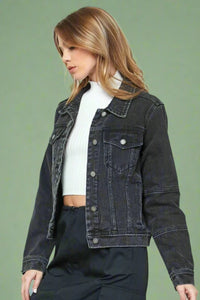 Cropped Denim Jacket - Black