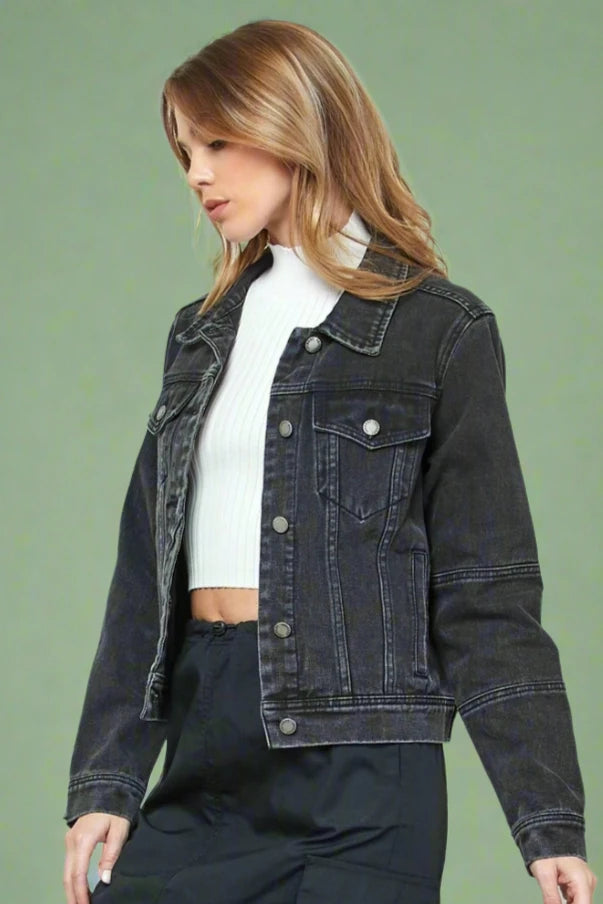 Cropped Denim Jacket - Black