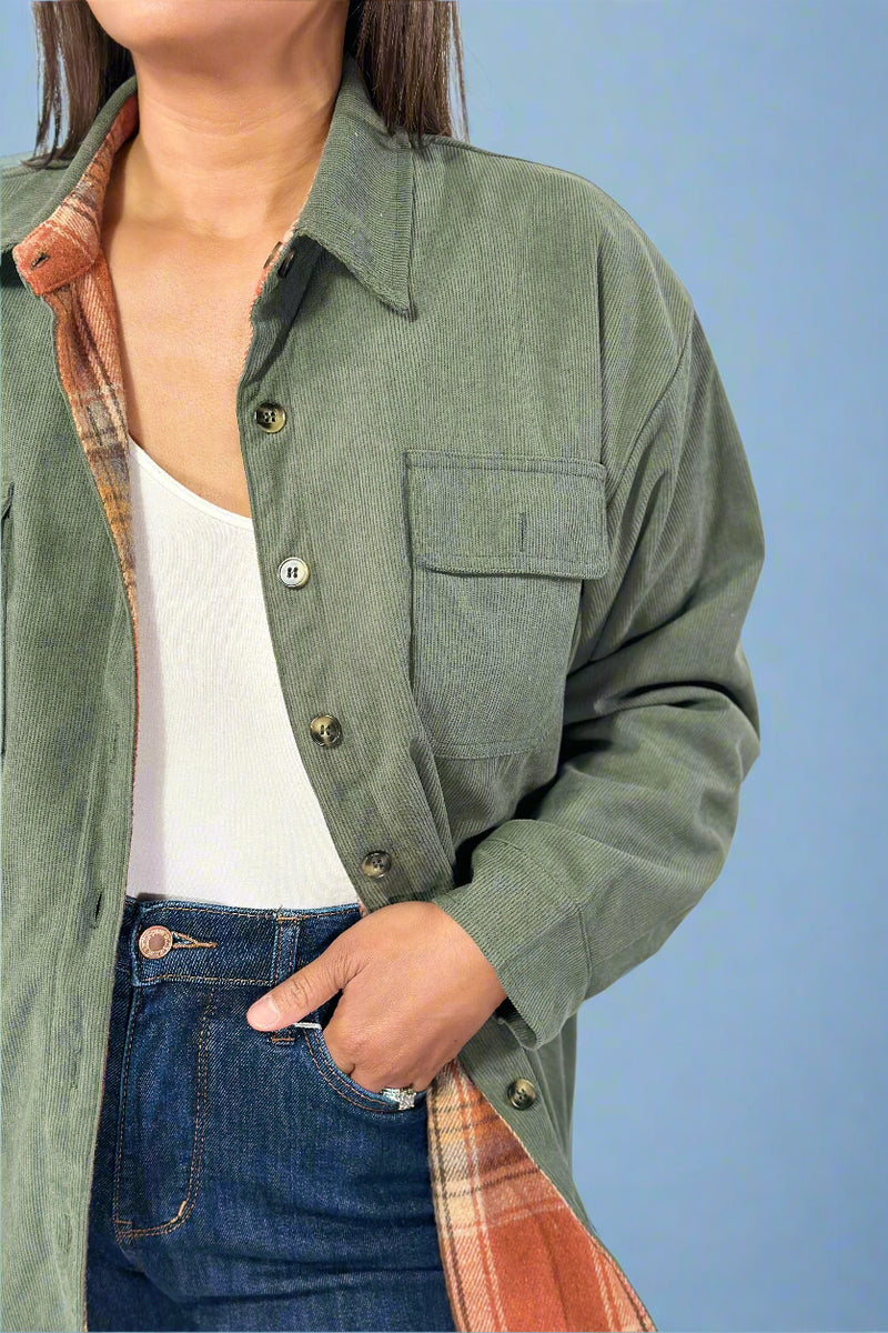 Reversible Flannel Corduroy Jacket - Green