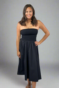 Strapless Flared Midi Dress - Black