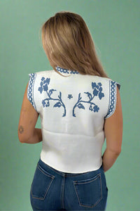 Floral Jacquard Tie Front Knit Vest
